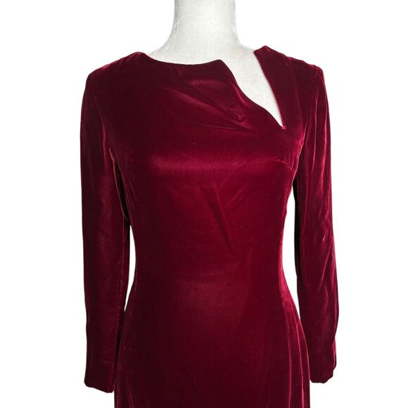 Vintage 50s Velvet Long Sleeve Maxi Dress Small Burgundy Red Lined Metal Zipper - Picture 2 of 10